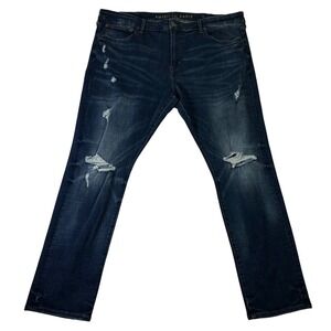 ❌SOLD❌American Eagle Y2K Slim Taper Jeans Men Dark Wash Distressed Flex Sz 44x32